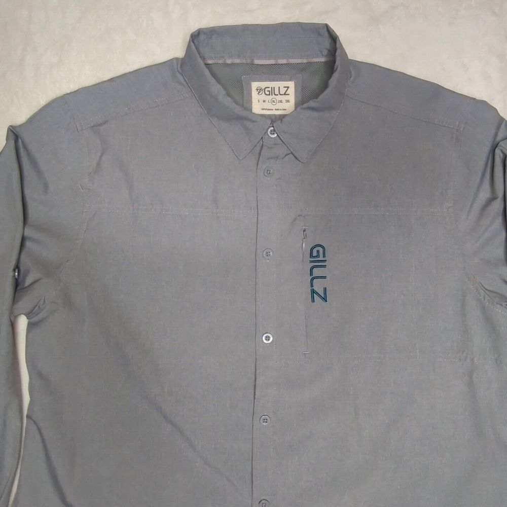 Gillz Fishing‎ Shirt Men's Gray Size XLarge Long Sleeve Button Up Vented Relaxed